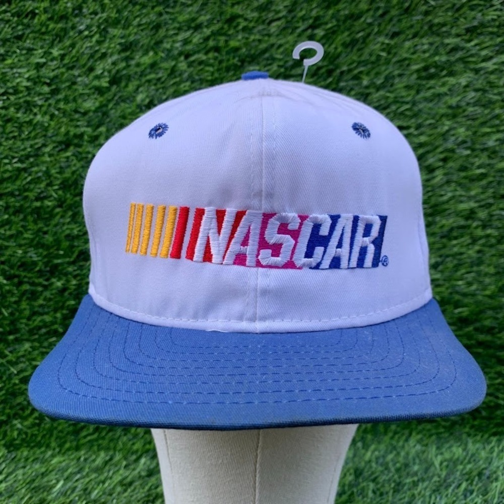 Vintage 90s AJD NASCAR Snapback Embroidered Hat America's Motorsport Rainbow USA